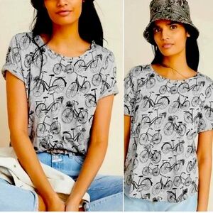 ANTHROPOLOGIE Stitch Top Size S Bikes Bicycles Boho Gray T-Shirt Soft XS X Small